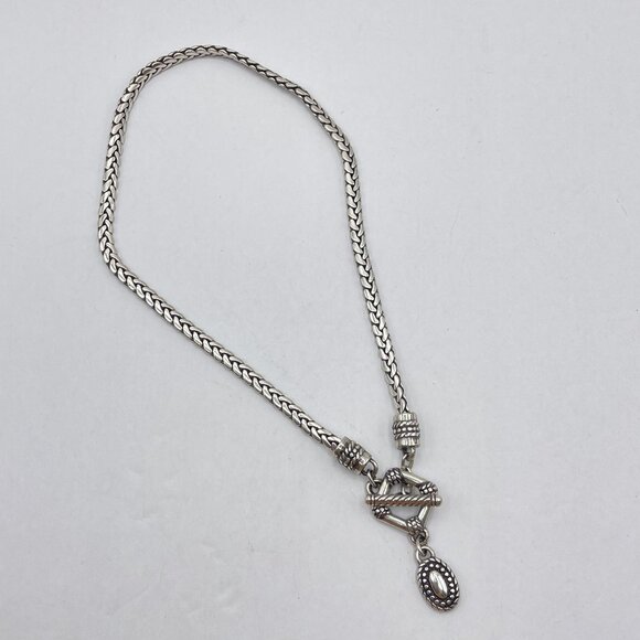Brighton Silver Lariat Necklace With Textured Pendant - Picture 1 of 6